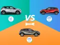 Confronto tra modelli di Renault Captur: uno a benzina, uno elettrico e uno ibrido.
