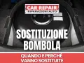Il bagagliaio di un'auto con una bombola del metano. Il testo indica "Sostituzione bombola" e "Car Repair". Scopri il sostituzione bombole metano costo.