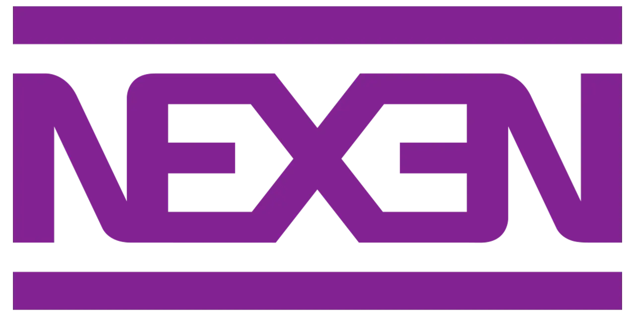 Logo viola con scritta NEXEN. Nexen Group è un'azienda che produce pneumatici.