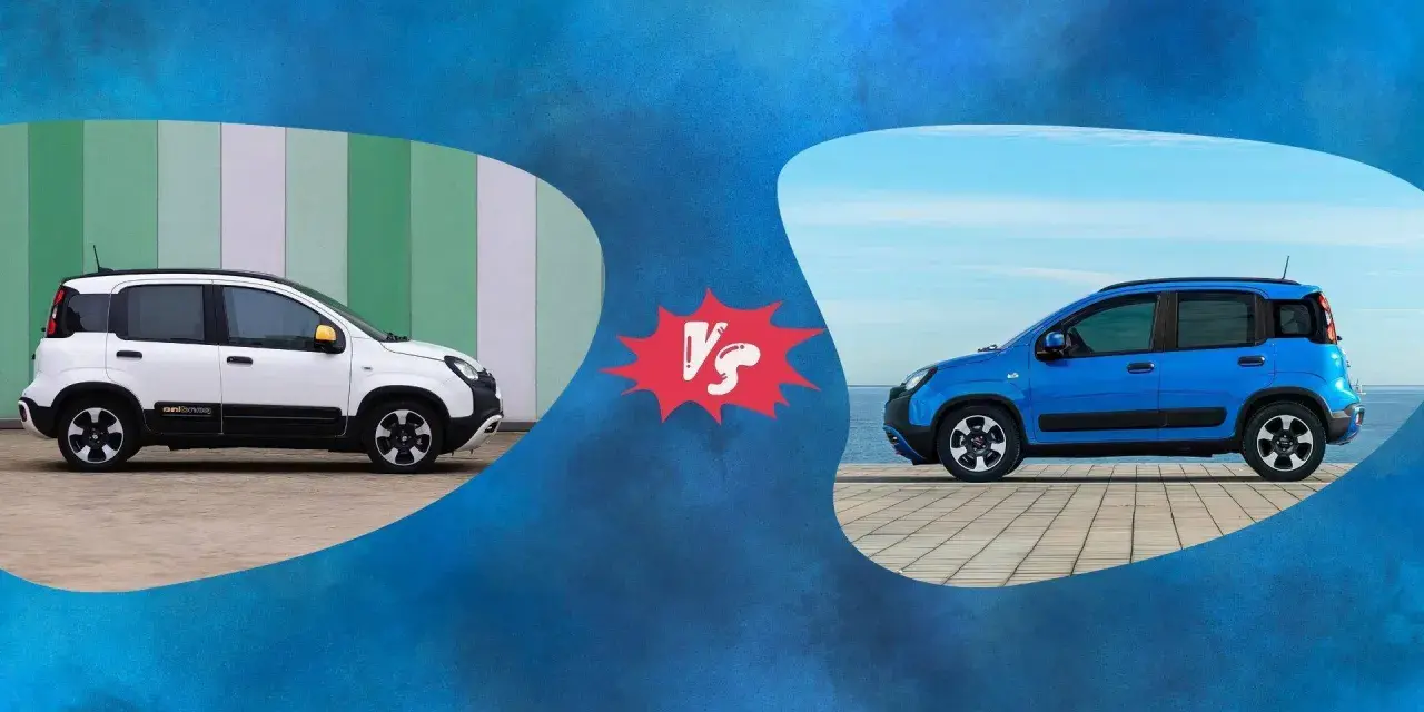 Bianca e blu Fiat Panda a confronto, due versioni con un motore affidabile.