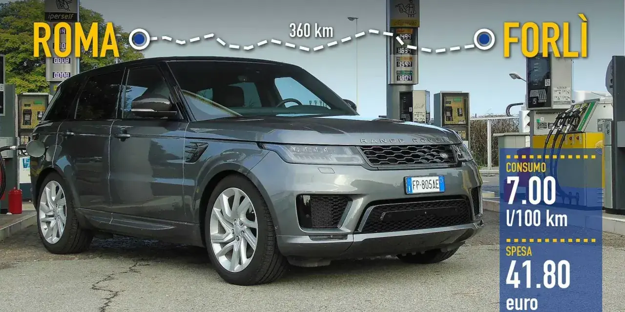 Range Rover Sport: il tagliando ogni quanti km? Viaggio Roma-Forlì, 360 km, consumo 7 L/100 km, spesa 41,80 euro.