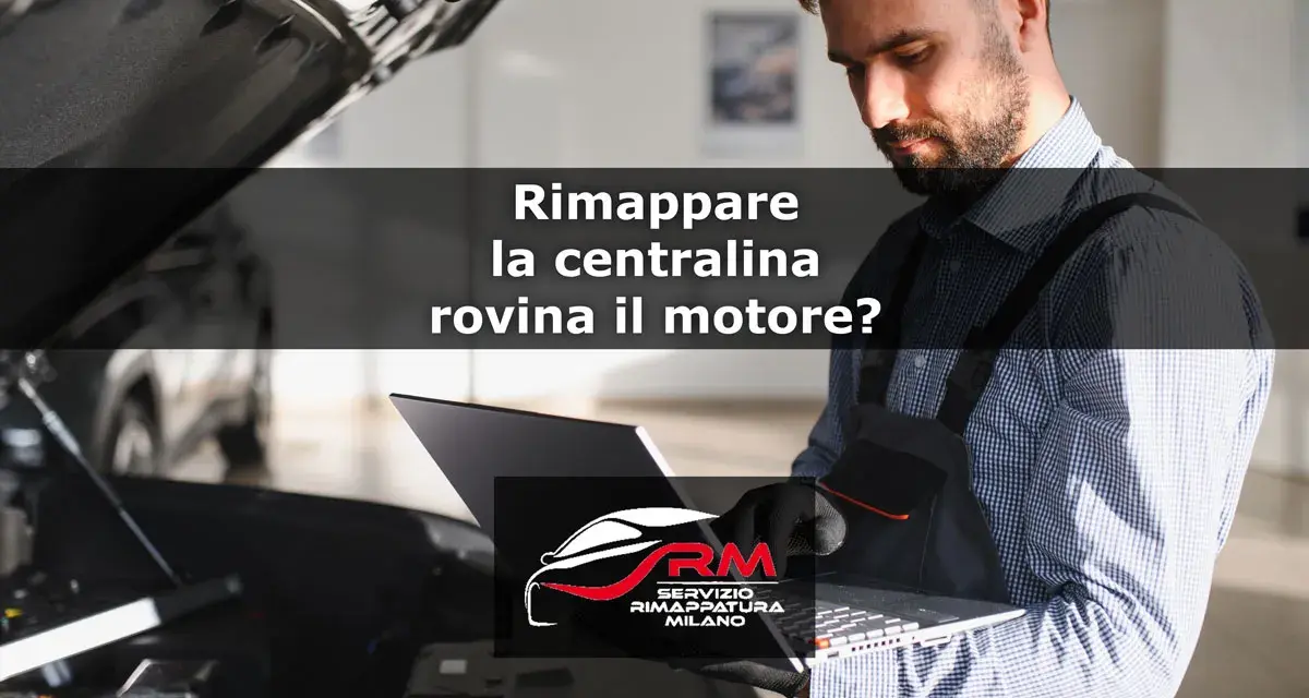 Meccanico con laptop esamina motore. La domanda: "Rimappare la centralina rovina il motore?" è centrale.