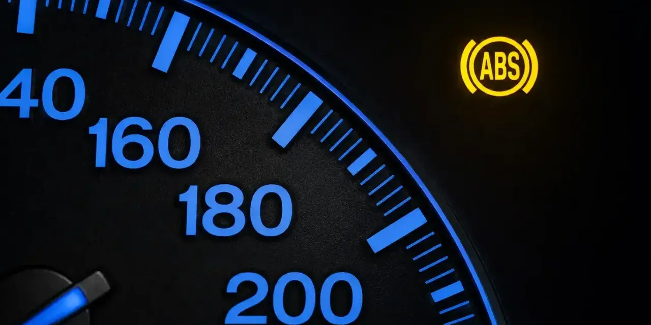 Cruscotto auto con spia ABS accesa. Indica la necessità di resettare spia ABS per ripristinare la sicurezza.