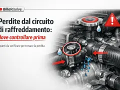 Circuito raffreddamento auto: perdite visibili con gocce blu. Il livello liquido radiatore sale e scende, indicando un problema.