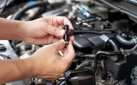 Mani che tengono un iniettore, componente essenziale per il corretto funzionamento del motore.