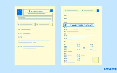Documento con campi da compilare, tra cui il **codice VIN** del libretto: WVWZZZ1J7XW000001.