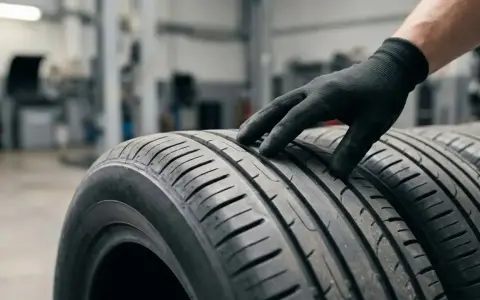 Mano guantata esamina il battistrada di pneumatici, evidenziando la differenza gomme estive e invernali per la sicurezza stradale.