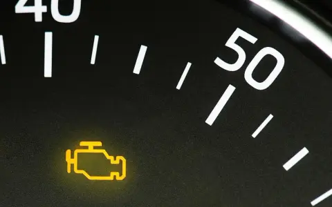 Spia avaria motore accesa: cosa fare? Il cruscotto mostra la spia gialla del motore e il tachimetro.