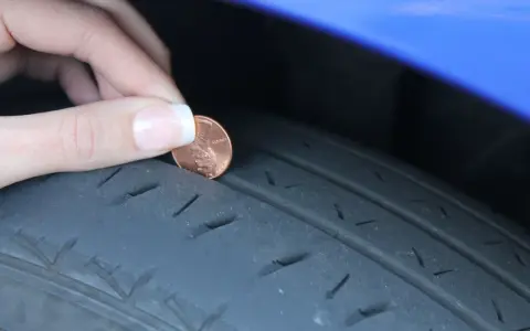 Dito un penny per controllare la spalla interna consumata del pneumatico. La profondità del battistrada è bassa.