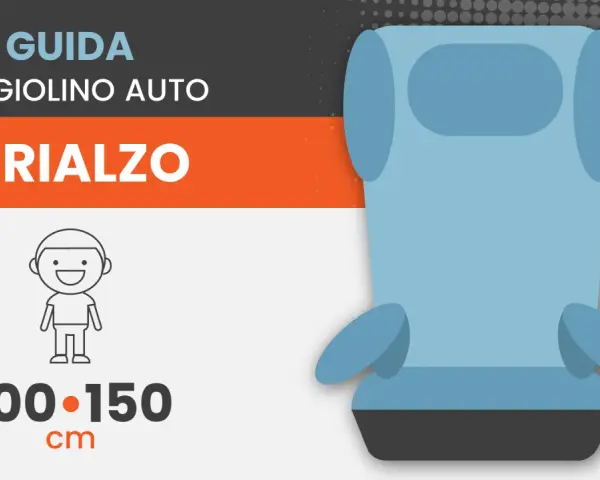 Guida seggiolino auto: il rialzo è ideale per bambini dai 7 anni in su, con altezza 100-150 cm, secondo la normativa.