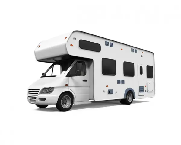 Autocaravan bianco su sfondo bianco, ideale per conoscere i limiti velocità autocaravan 3.5 t.