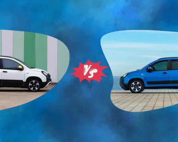 Bianca e blu Fiat Panda a confronto, due versioni con un motore affidabile.