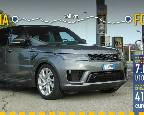 Range Rover Sport: il tagliando ogni quanti km? Viaggio Roma-Forlì, 360 km, consumo 7 L/100 km, spesa 41,80 euro.