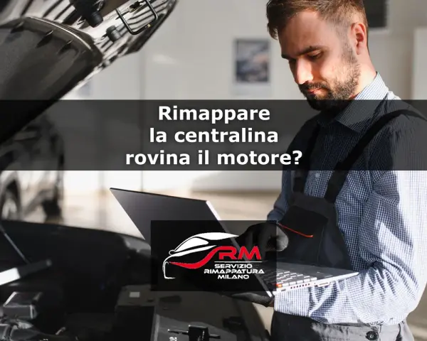Meccanico con laptop esamina motore. La domanda: "Rimappare la centralina rovina il motore?" è centrale.