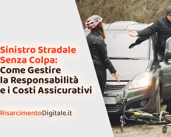 Incidente stradale: gestione della responsabilità civile autoveicoli e costi assicurativi. Due persone discutono vicino a un'auto e una bicicletta rovesciata.
