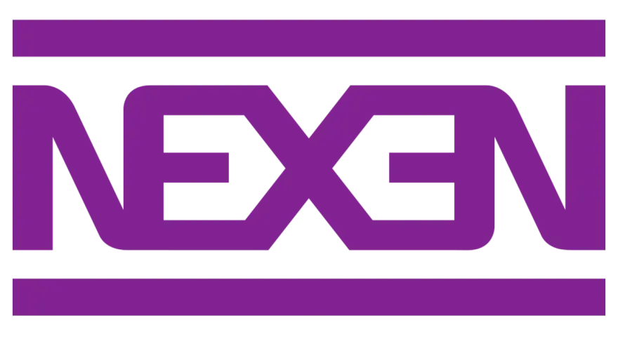Logo viola con scritta NEXEN. Nexen Group è un'azienda che produce pneumatici.