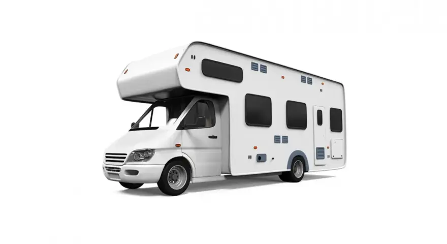 Autocaravan bianco su sfondo bianco, ideale per conoscere i limiti velocità autocaravan 3.5 t.