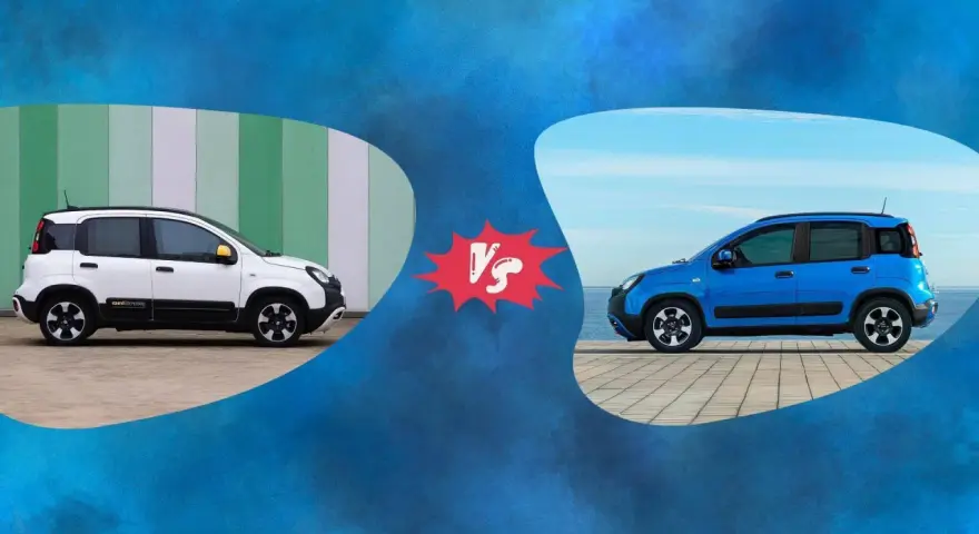 Bianca e blu Fiat Panda a confronto, due versioni con un motore affidabile.