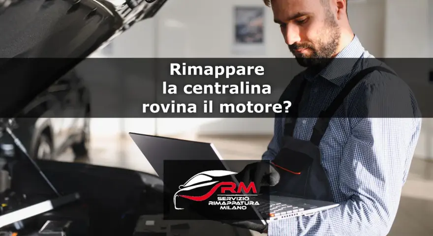 Meccanico con laptop esamina motore. La domanda: "Rimappare la centralina rovina il motore?" è centrale.