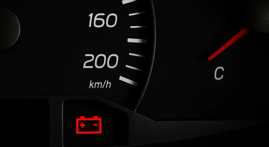 Spia rossa della batteria accesa sul cruscotto. Se la batteria è scarica il quadro si accende, segnalando un problema.