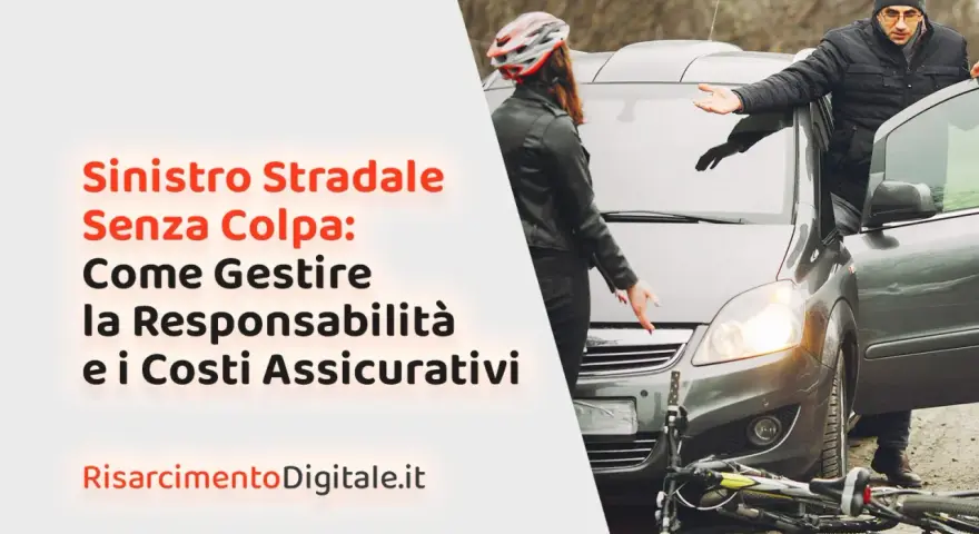 Incidente stradale: gestione della responsabilità civile autoveicoli e costi assicurativi. Due persone discutono vicino a un'auto e una bicicletta rovesciata.
