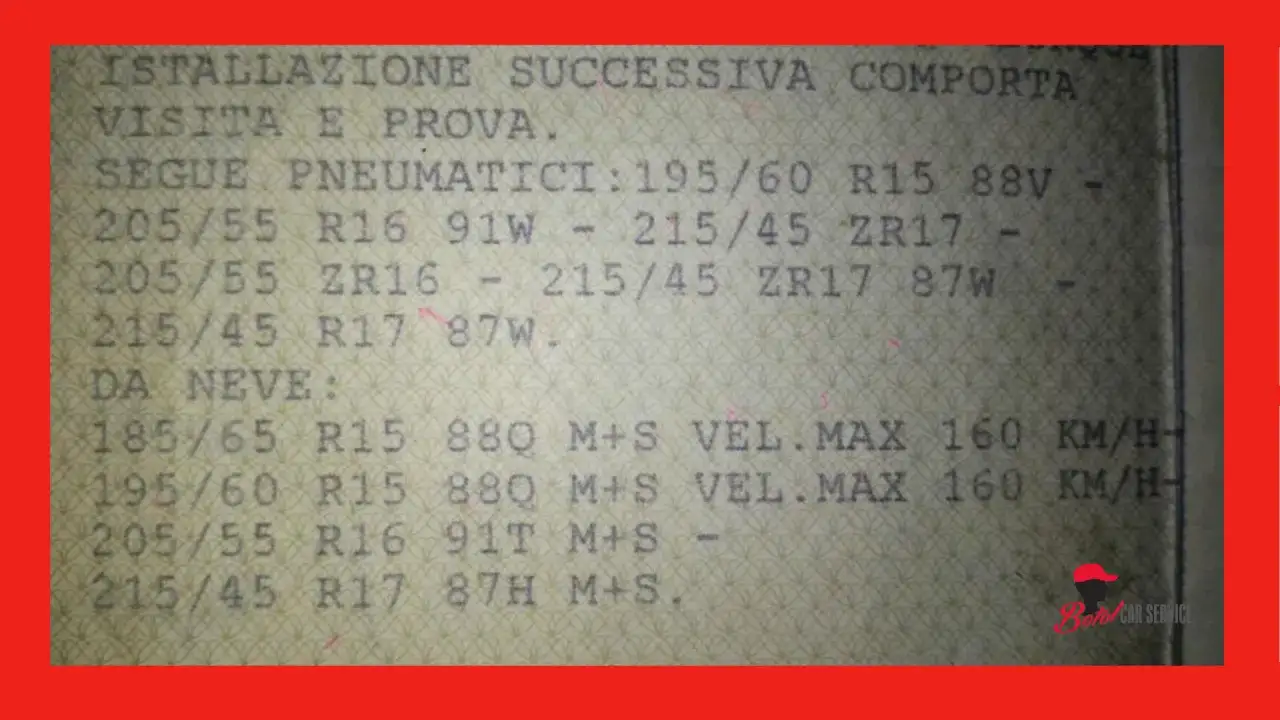 Documento con misure pneumatici per estate e neve, inclusi M+S.