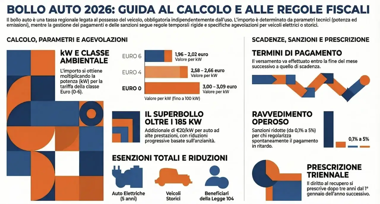 Guida al bollo auto 2026: scopri ogni quanto si paga, i calcoli per potenza e classe ambientale, e le esenzioni.