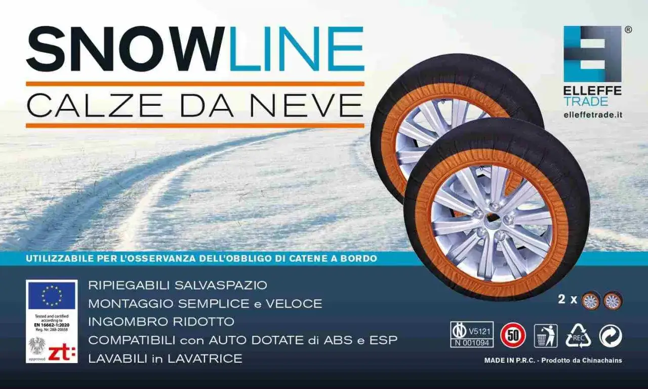 Calze da neve Snowline, omologate in Italia, per viaggiare sicuri sulla neve. Facili da montare e lavabili.